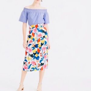 J Crew Size 10 Floral Linen Blend Pencil Skirt Lined Bright Multicolor Abstract
